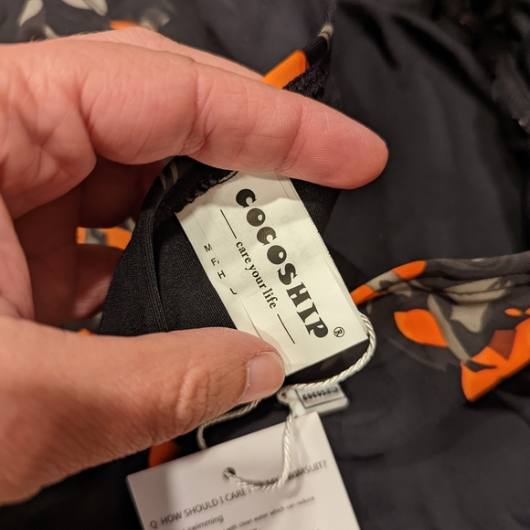 Black and Orange Floral Swimsuit - Picture 3 of 9